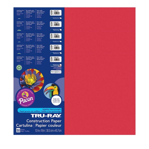 Tru-Ray Construction Paper, Holiday Red, 12x18, PK250